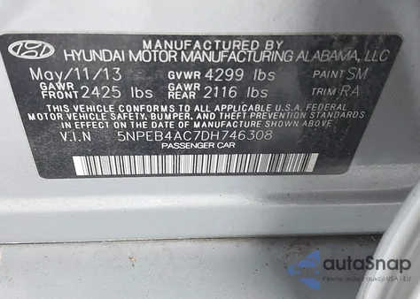 2013 Hyundai Sonata Gls из США, поврежденный, VIN 5NPEB4AC7DH746308